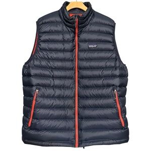 Patagonia Men’s Size XL Navy Blue Contrast Red Down Filled Puffer Full Zip Vest
